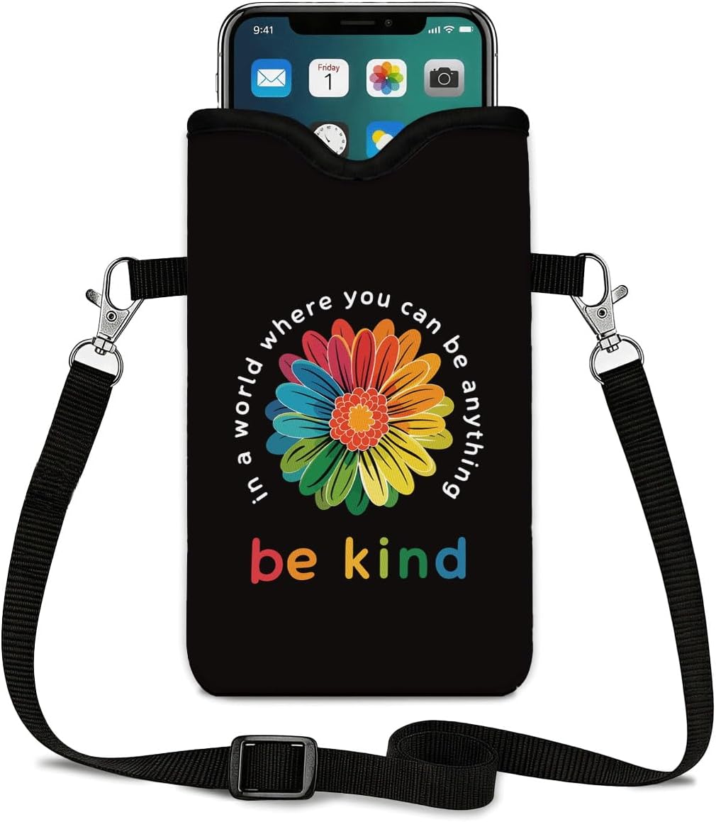 Neoprene Phone Sleeve Pouch Case Bag for Women Men with Crossbody Strap, 7.1x3.9 in, Shockproof Black Cat Mobile Protection Case Bag with Neck Lanyard, Black Cat Garden, Gift for Cats Lovers - Colors B