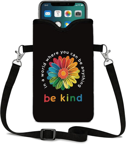 Neoprene Phone Sleeve Pouch Case Bag for Women Men with Crossbody Strap, 7.1x3.9 in, Shockproof Black Cat Mobile Protection Case Bag with Neck Lanyard, Black Cat Garden, Gift for Cats Lovers - Colors B