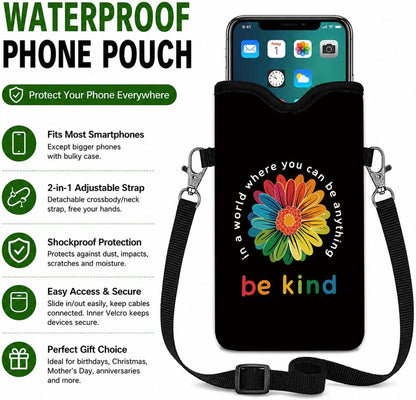 Neoprene Phone Sleeve Pouch Case Bag for Women Men with Crossbody Strap, 7.1x3.9 in, Shockproof Black Cat Mobile Protection Case Bag with Neck Lanyard, Black Cat Garden, Gift for Cats Lovers - Colors B