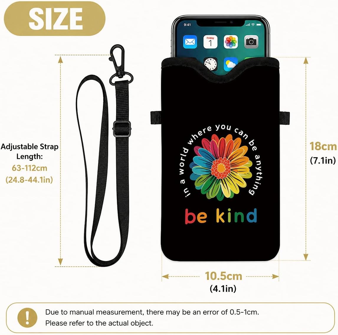 Neoprene Phone Sleeve Pouch Case Bag for Women Men with Crossbody Strap, 7.1x3.9 in, Shockproof Black Cat Mobile Protection Case Bag with Neck Lanyard, Black Cat Garden, Gift for Cats Lovers - Colors B
