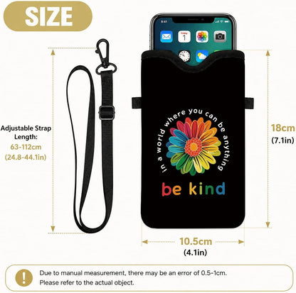 Neoprene Phone Sleeve Pouch Case Bag for Women Men with Crossbody Strap, 7.1x3.9 in, Shockproof Black Cat Mobile Protection Case Bag with Neck Lanyard, Black Cat Garden, Gift for Cats Lovers - Colors B