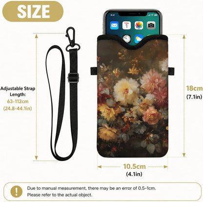 Neoprene Phone Sleeve Pouch Case Bag for Women Men with Crossbody Strap, 7.1x3.9 in, Shockproof Black Cat Mobile Protection Case Bag with Neck Lanyard, Black Cat Garden, Gift for Cats Lovers - Colors B