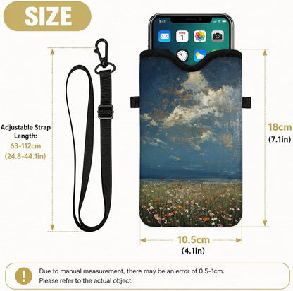 Neoprene Phone Sleeve Pouch Case Bag for Women Men with Crossbody Strap, 7.1x3.9 in, Shockproof Black Cat Mobile Protection Case Bag with Neck Lanyard, Black Cat Garden, Gift for Cats Lovers - Colors B