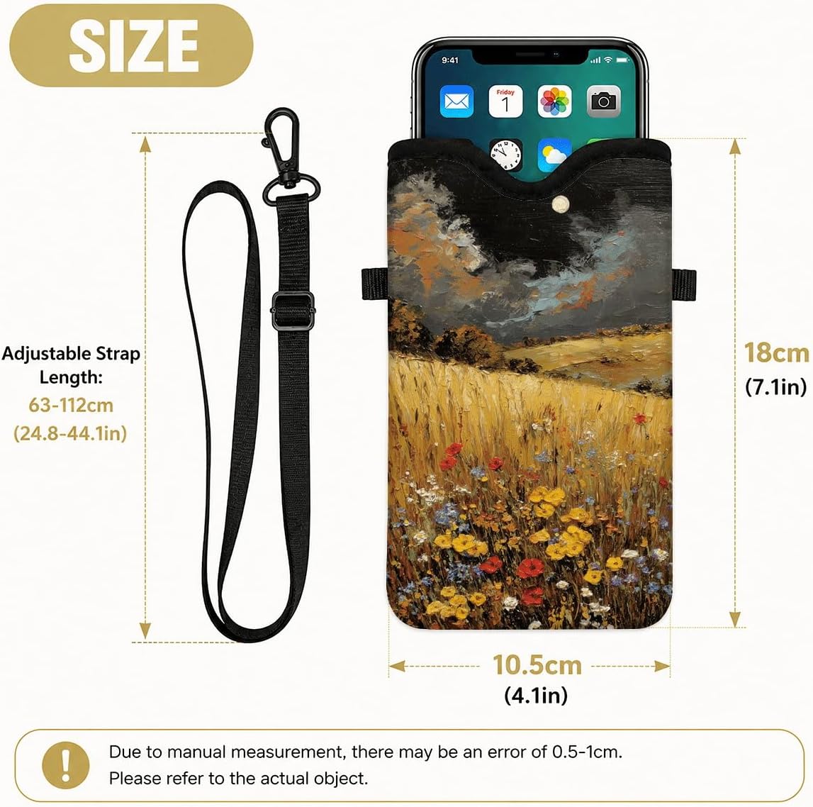 Neoprene Phone Sleeve Pouch Case Bag for Women Men with Crossbody Strap, 7.1x3.9 in, Shockproof Black Cat Mobile Protection Case Bag with Neck Lanyard, Black Cat Garden, Gift for Cats Lovers - Colors B