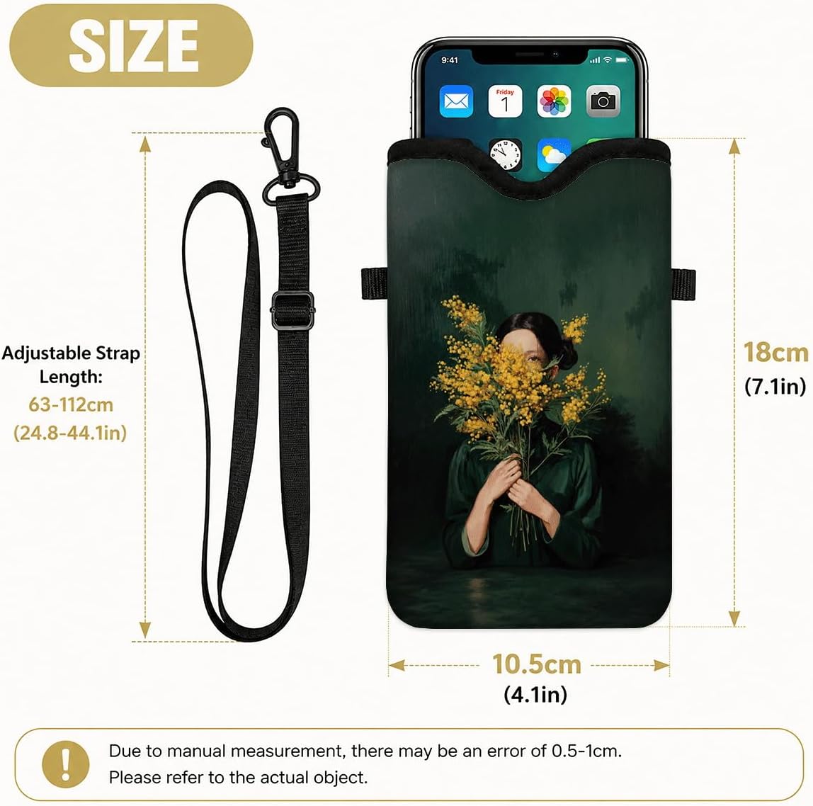 Neoprene Phone Sleeve Pouch Case Bag for Women Men with Crossbody Strap, 7.1x3.9 in, Shockproof Black Cat Mobile Protection Case Bag with Neck Lanyard, Black Cat Garden, Gift for Cats Lovers - Colors B