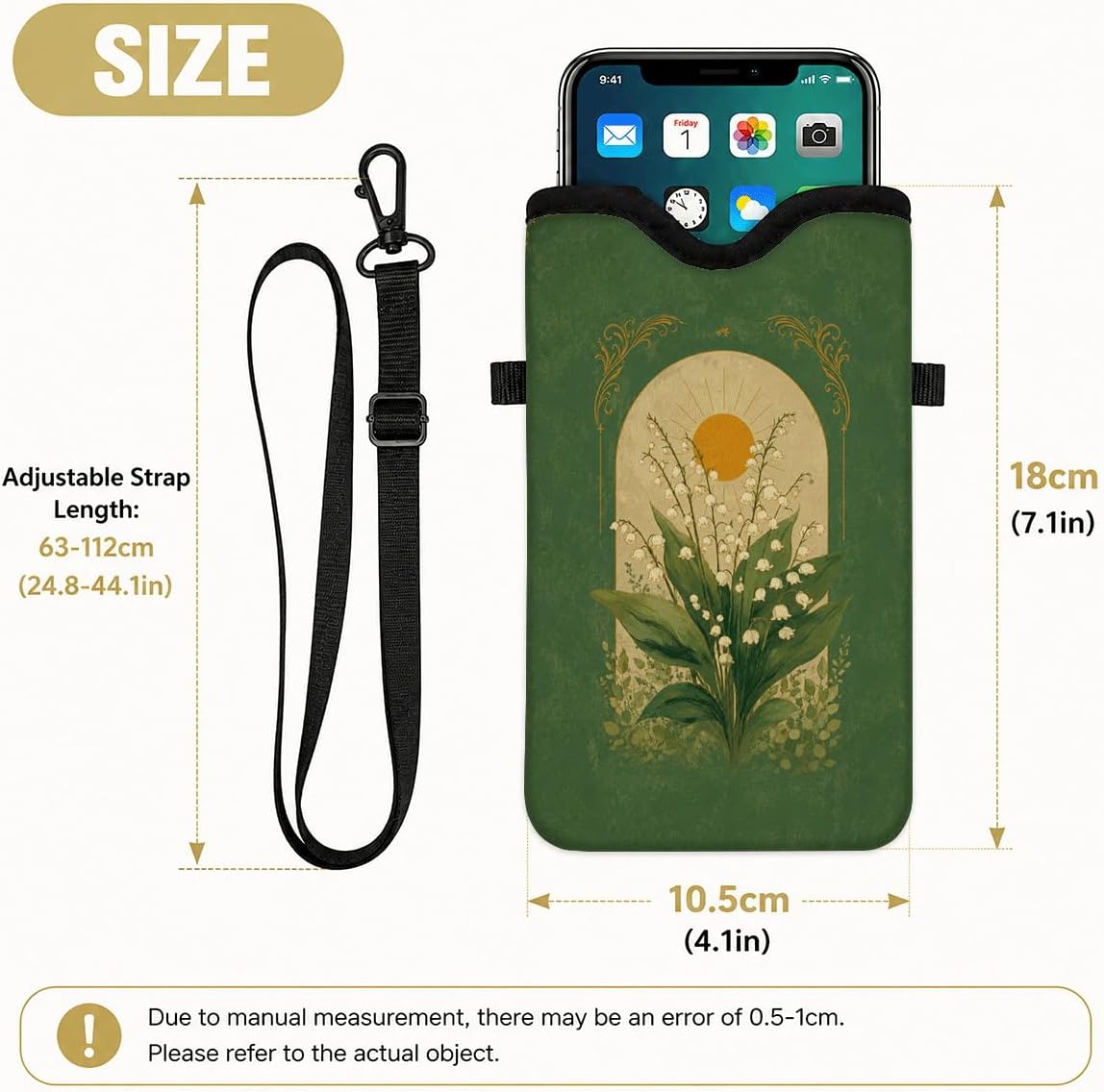 Neoprene Phone Sleeve Pouch Case Bag for Women Men with Crossbody Strap, 7.1x3.9 in, Shockproof Black Cat Mobile Protection Case Bag with Neck Lanyard, Black Cat Garden, Gift for Cats Lovers - Colors B