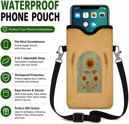 Neoprene Phone Sleeve Pouch Case Bag for Women Men with Crossbody Strap, 7.1x3.9 in, Shockproof Black Cat Mobile Protection Case Bag with Neck Lanyard, Black Cat Garden, Gift for Cats Lovers - Colors B