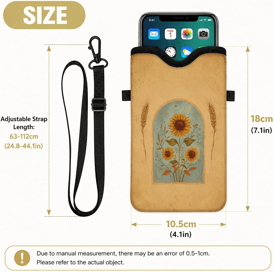 Neoprene Phone Sleeve Pouch Case Bag for Women Men with Crossbody Strap, 7.1x3.9 in, Shockproof Black Cat Mobile Protection Case Bag with Neck Lanyard, Black Cat Garden, Gift for Cats Lovers - Colors B