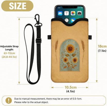 Neoprene Phone Sleeve Pouch Case Bag for Women Men with Crossbody Strap, 7.1x3.9 in, Shockproof Black Cat Mobile Protection Case Bag with Neck Lanyard, Black Cat Garden, Gift for Cats Lovers - Colors B
