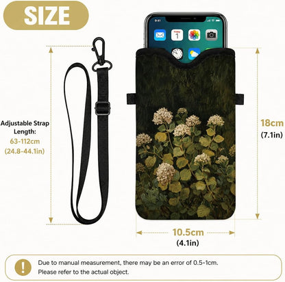 Neoprene Phone Sleeve Pouch Case Bag for Women Men with Crossbody Strap, 7.1x3.9 in, Shockproof Black Cat Mobile Protection Case Bag with Neck Lanyard, Black Cat Garden, Gift for Cats Lovers - Colors B