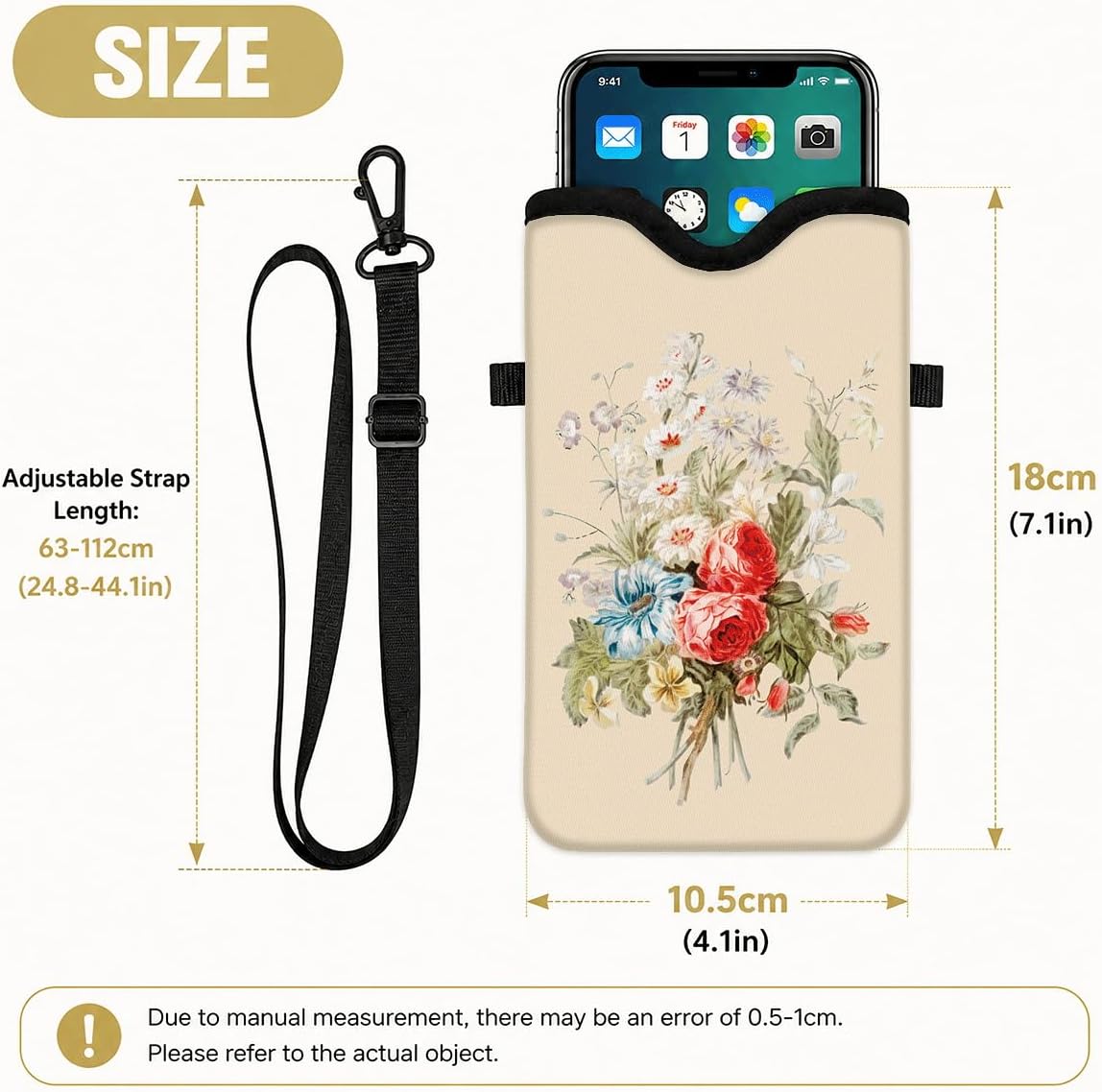 Neoprene Phone Sleeve Pouch Case Bag for Women Men with Crossbody Strap, 7.1x3.9 in, Shockproof Black Cat Mobile Protection Case Bag with Neck Lanyard, Black Cat Garden, Gift for Cats Lovers - Colors B