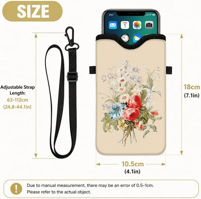 Neoprene Phone Sleeve Pouch Case Bag for Women Men with Crossbody Strap, 7.1x3.9 in, Shockproof Black Cat Mobile Protection Case Bag with Neck Lanyard, Black Cat Garden, Gift for Cats Lovers - Colors B