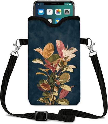 Neoprene Phone Sleeve Pouch Case Bag for Women Men with Crossbody Strap, 7.1x3.9 in, Shockproof Black Cat Mobile Protection Case Bag with Neck Lanyard, Black Cat Garden, Gift for Cats Lovers - Colors B