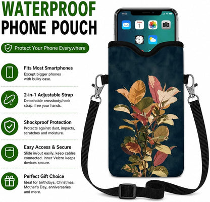 Neoprene Phone Sleeve Pouch Case Bag for Women Men with Crossbody Strap, 7.1x3.9 in, Shockproof Black Cat Mobile Protection Case Bag with Neck Lanyard, Black Cat Garden, Gift for Cats Lovers - Colors B