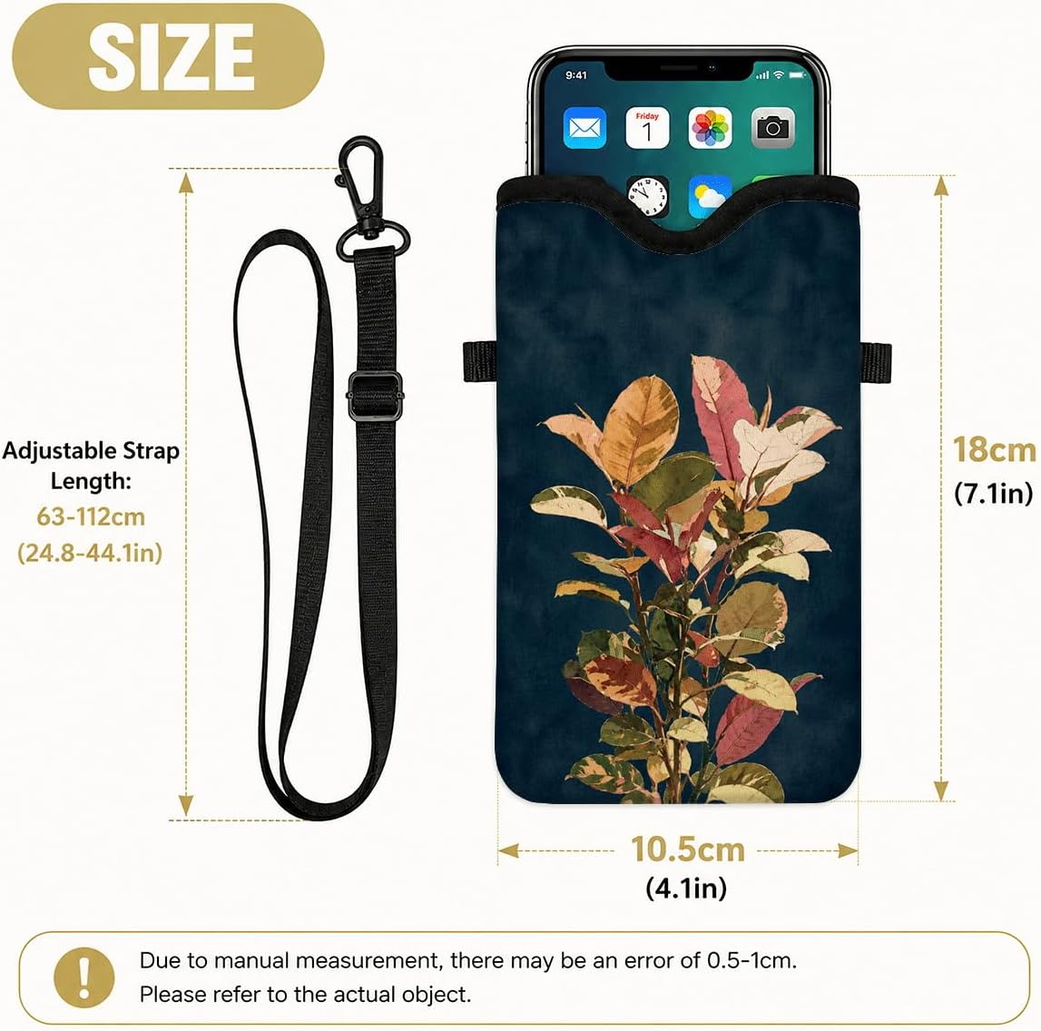 Neoprene Phone Sleeve Pouch Case Bag for Women Men with Crossbody Strap, 7.1x3.9 in, Shockproof Black Cat Mobile Protection Case Bag with Neck Lanyard, Black Cat Garden, Gift for Cats Lovers - Colors B