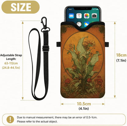 Neoprene Phone Sleeve Pouch Case Bag for Women Men with Crossbody Strap, 7.1x3.9 in, Shockproof Black Cat Mobile Protection Case Bag with Neck Lanyard, Black Cat Garden, Gift for Cats Lovers - Colors B