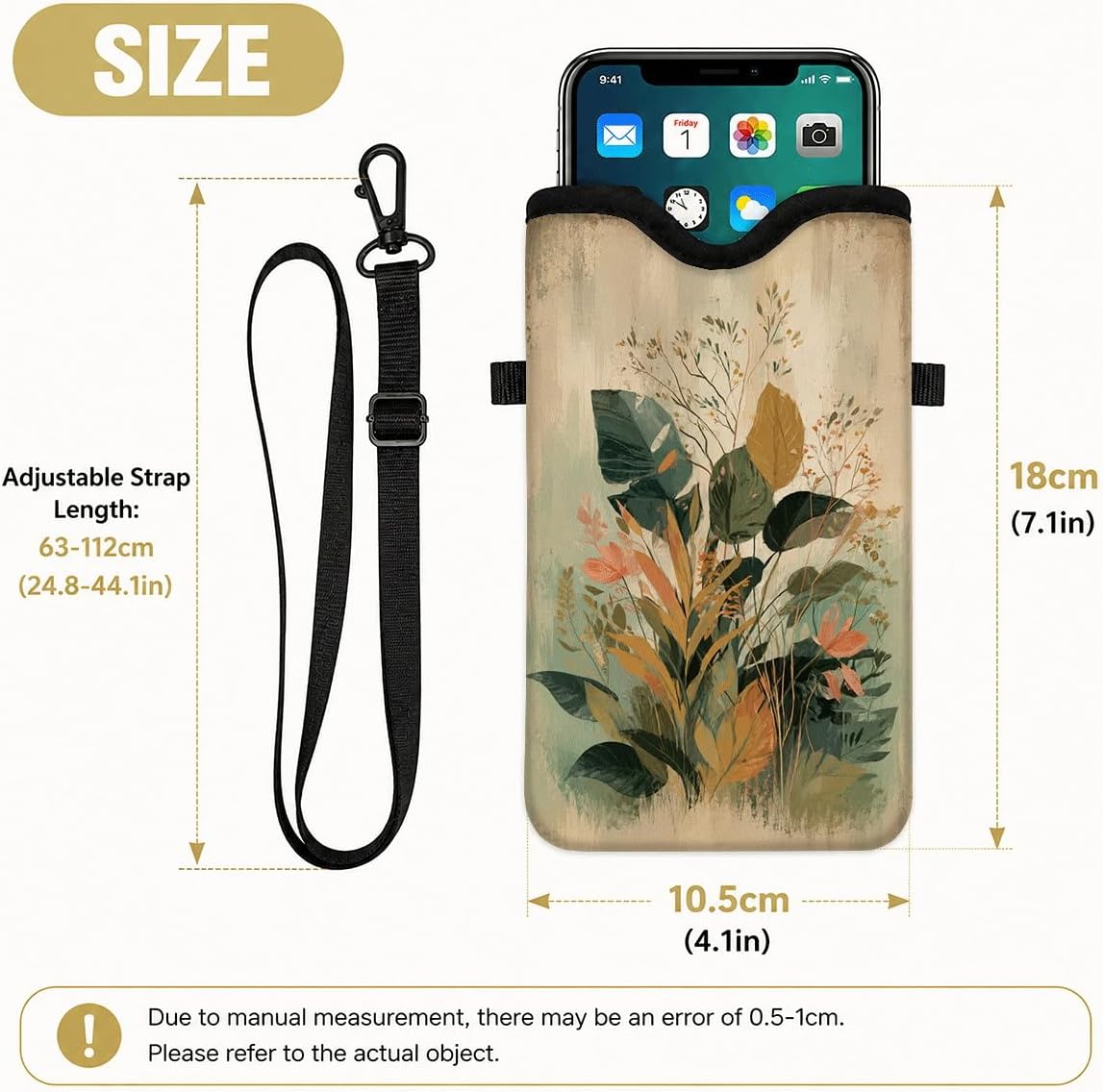 Neoprene Phone Sleeve Pouch Case Bag for Women Men with Crossbody Strap, 7.1x3.9 in, Shockproof Black Cat Mobile Protection Case Bag with Neck Lanyard, Black Cat Garden, Gift for Cats Lovers - Colors B