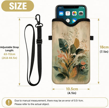 Neoprene Phone Sleeve Pouch Case Bag for Women Men with Crossbody Strap, 7.1x3.9 in, Shockproof Black Cat Mobile Protection Case Bag with Neck Lanyard, Black Cat Garden, Gift for Cats Lovers - Colors B