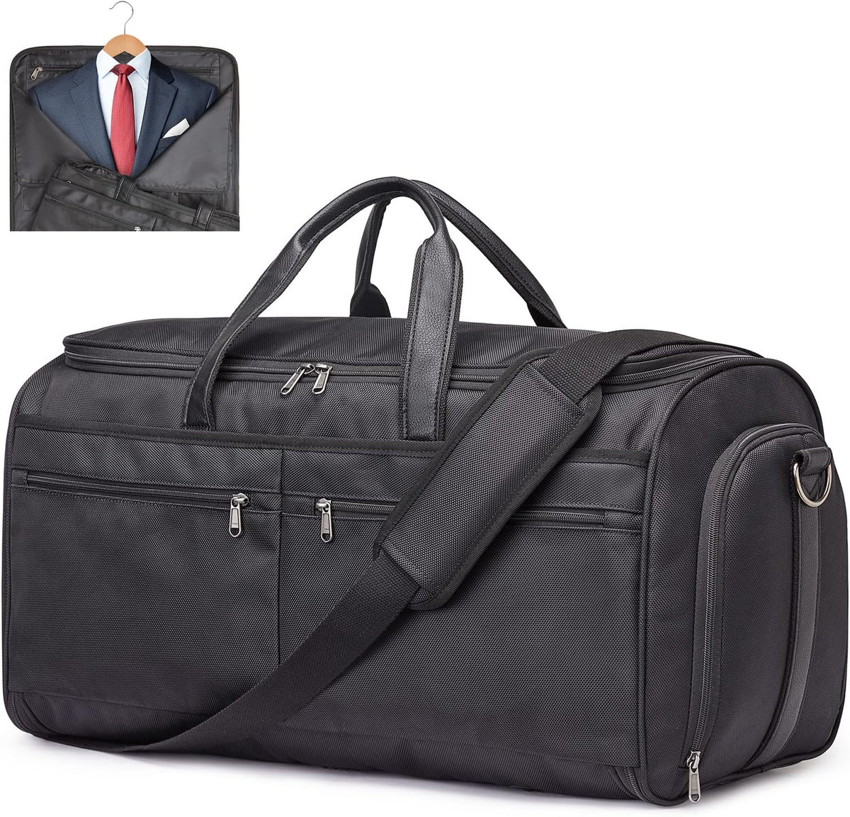 50L Convertible Travel Garment Bag Carry on Garment Duffel Bag for Men Women 2 in 1 Hanging Suitcase Suit Business Travel Bag, Black | 2-in-1 Hanging Suitcase, Waterproof-resistant, Multiple Pockets, Trolley Sleeve, Carry-on size, Black