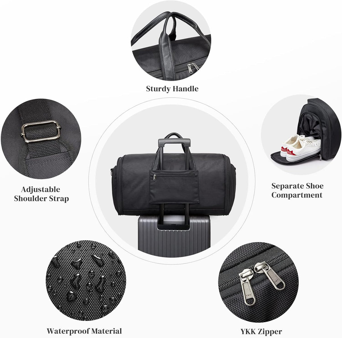 50L Convertible Travel Garment Bag Carry on Garment Duffel Bag for Men Women 2 in 1 Hanging Suitcase Suit Business Travel Bag, Black | 2-in-1 Hanging Suitcase, Waterproof-resistant, Multiple Pockets, Trolley Sleeve, Carry-on size, Black