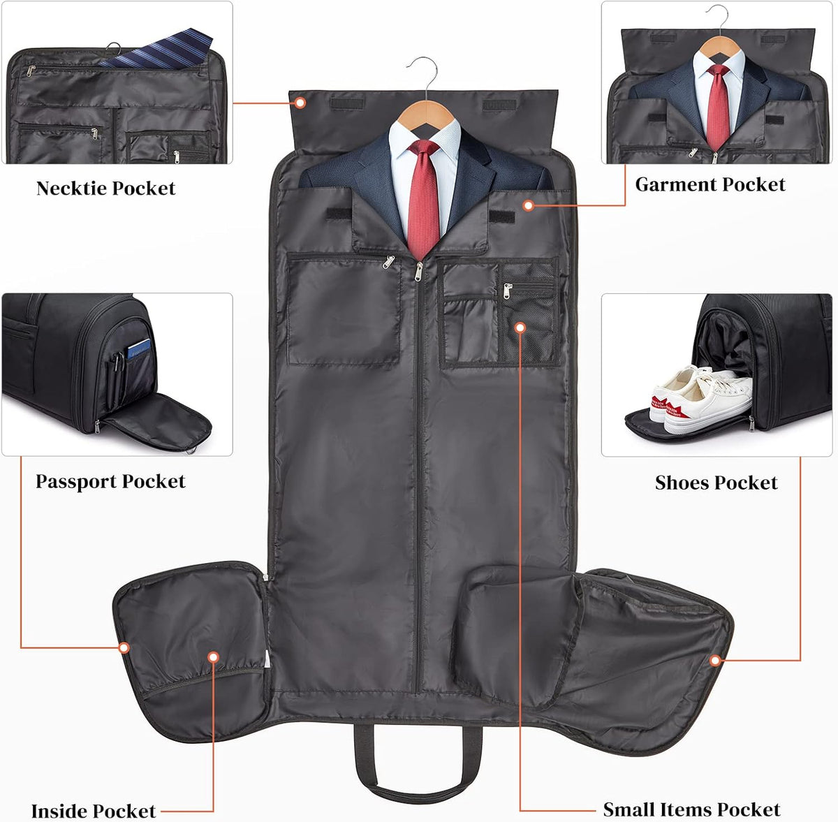 50L Convertible Travel Garment Bag Carry on Garment Duffel Bag for Men Women 2 in 1 Hanging Suitcase Suit Business Travel Bag, Black | 2-in-1 Hanging Suitcase, Waterproof-resistant, Multiple Pockets, Trolley Sleeve, Carry-on size, Black