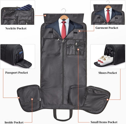 50L Convertible Travel Garment Bag Carry on Garment Duffel Bag for Men Women 2 in 1 Hanging Suitcase Suit Business Travel Bag, Black | 2-in-1 Hanging Suitcase, Waterproof-resistant, Multiple Pockets, Trolley Sleeve, Carry-on size, Black