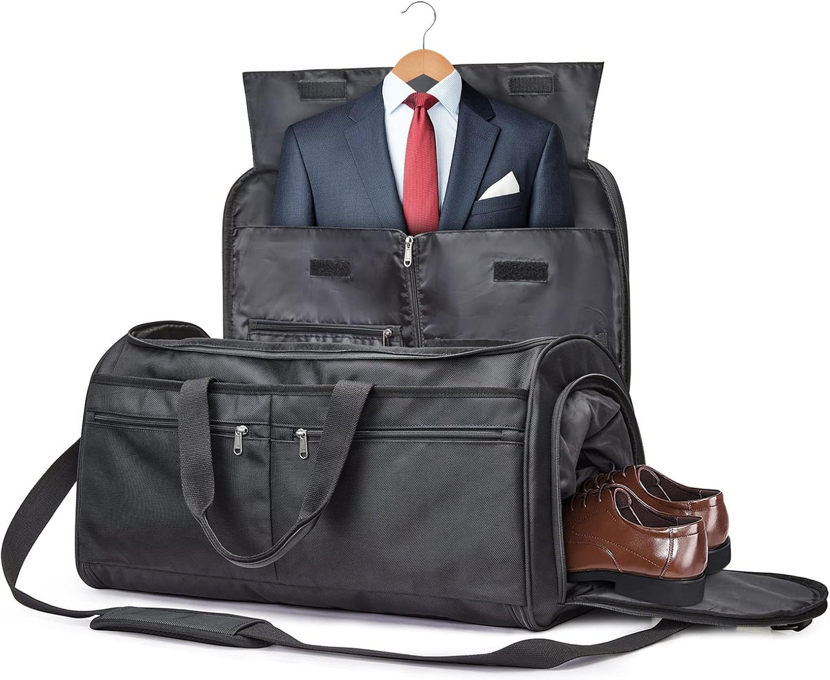 50L Convertible Travel Garment Bag Carry on Garment Duffel Bag for Men Women 2 in 1 Hanging Suitcase Suit Business Travel Bag, Black | 2-in-1 Hanging Suitcase, Waterproof-resistant, Multiple Pockets, Trolley Sleeve, Carry-on size, Black