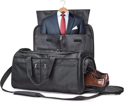 50L Convertible Travel Garment Bag Carry on Garment Duffel Bag for Men Women 2 in 1 Hanging Suitcase Suit Business Travel Bag, Black | 2-in-1 Hanging Suitcase, Waterproof-resistant, Multiple Pockets, Trolley Sleeve, Carry-on size, Black