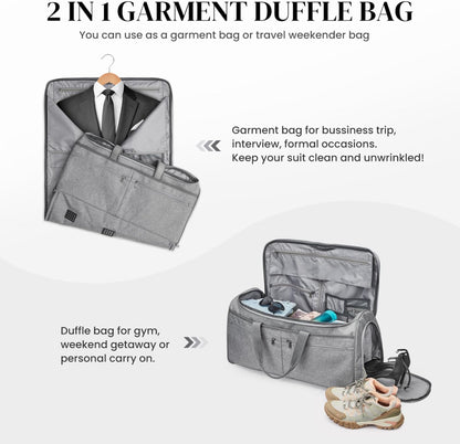 50L Convertible Travel Garment Bag Carry on Garment Duffel Bag for Men Women 2 in 1 Hanging Suitcase Suit Business Travel Bag, Black | 2-in-1 Hanging Suitcase, Waterproof-resistant, Multiple Pockets, Trolley Sleeve, Carry-on size, Black