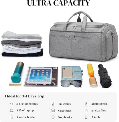 50L Convertible Travel Garment Bag Carry on Garment Duffel Bag for Men Women 2 in 1 Hanging Suitcase Suit Business Travel Bag, Black | 2-in-1 Hanging Suitcase, Waterproof-resistant, Multiple Pockets, Trolley Sleeve, Carry-on size, Black