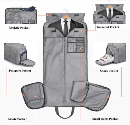 50L Convertible Travel Garment Bag Carry on Garment Duffel Bag for Men Women 2 in 1 Hanging Suitcase Suit Business Travel Bag, Black | 2-in-1 Hanging Suitcase, Waterproof-resistant, Multiple Pockets, Trolley Sleeve, Carry-on size, Black