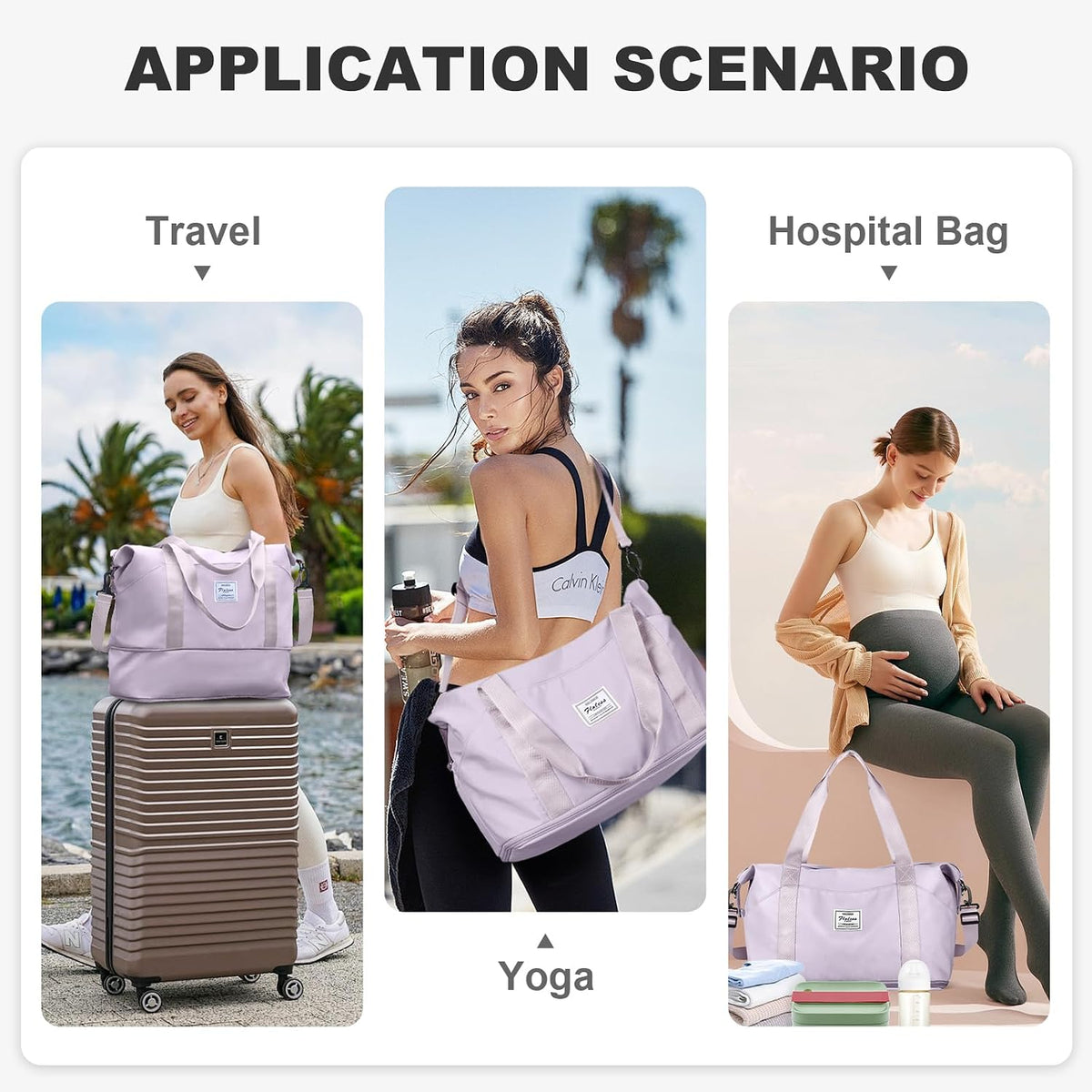 Travel Duffel Bag, Sports Tote Gym Bag, Shoulder Weekender Overnight Bag for Women - Colors B
