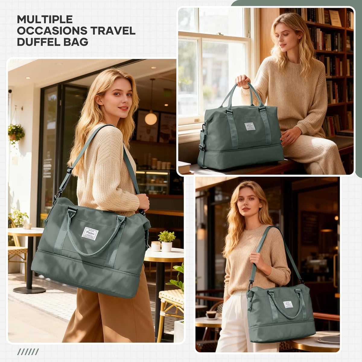 Travel Duffel Bag, Sports Tote Gym Bag, Shoulder Weekender Overnight Bag for Women - Colors B