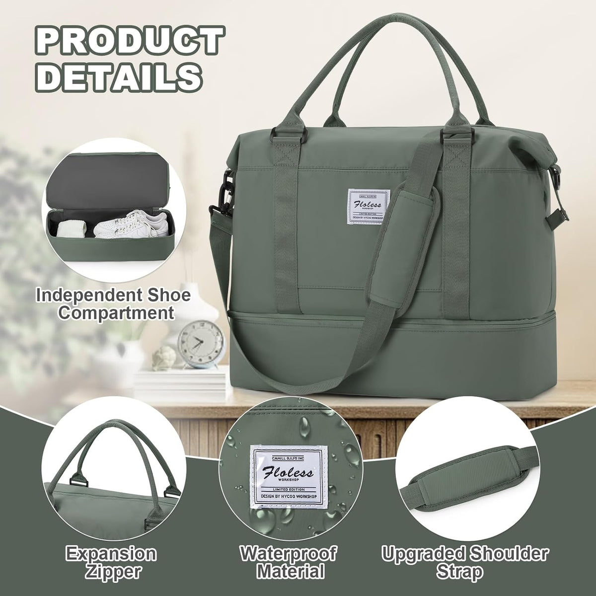 Travel Duffel Bag, Sports Tote Gym Bag, Shoulder Weekender Overnight Bag for Women - Colors B
