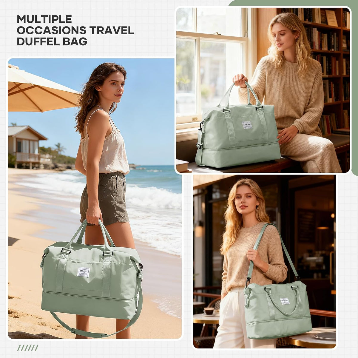Travel Duffel Bag, Sports Tote Gym Bag, Shoulder Weekender Overnight Bag for Women - Colors B