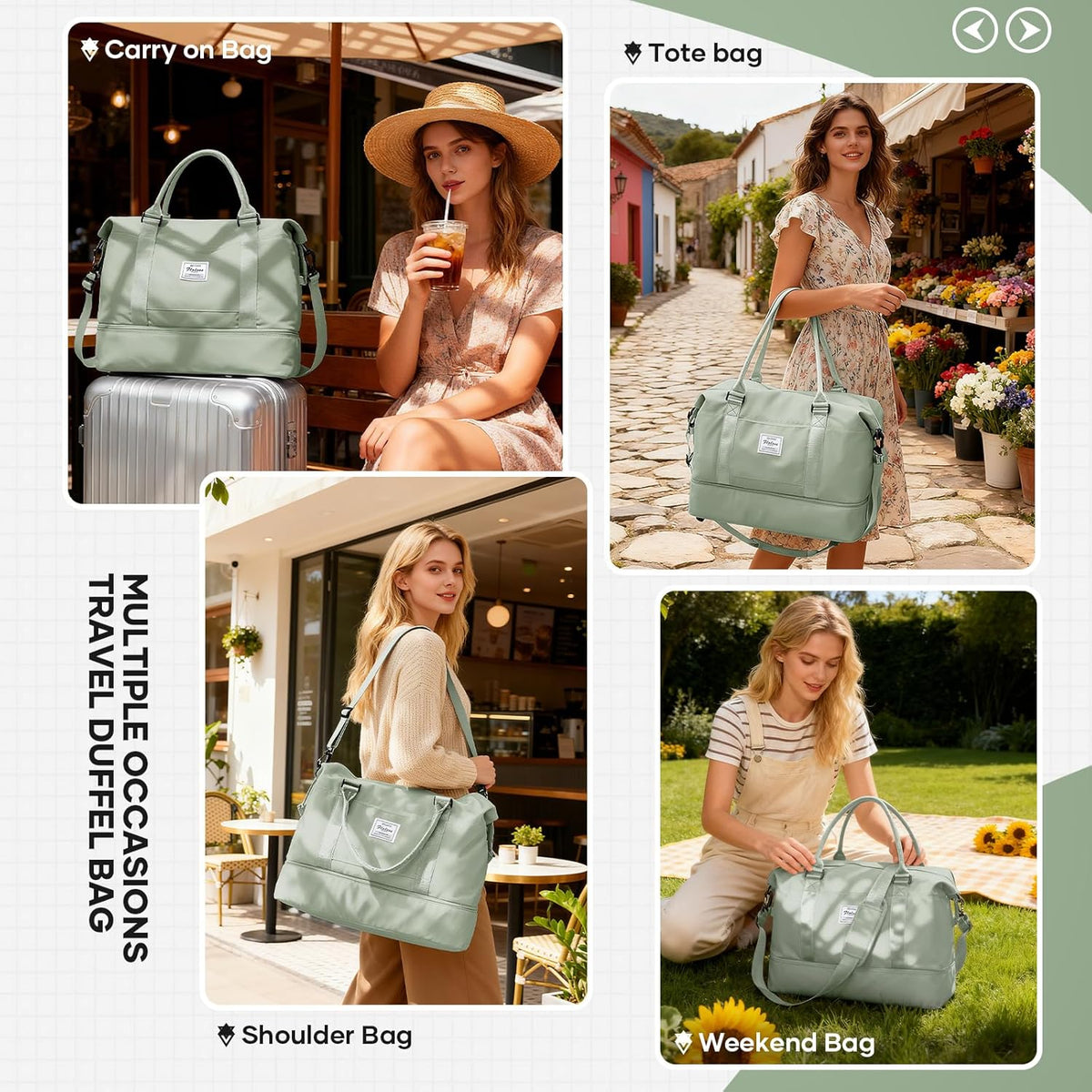 Travel Duffel Bag, Sports Tote Gym Bag, Shoulder Weekender Overnight Bag for Women - Colors B