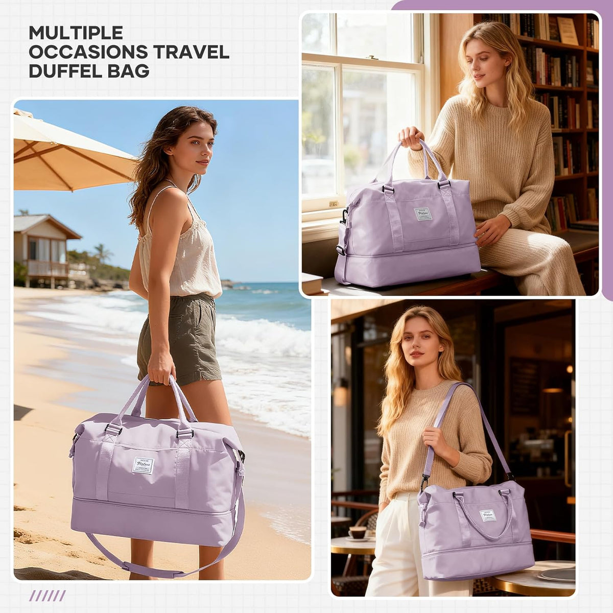 Travel Duffel Bag, Sports Tote Gym Bag, Shoulder Weekender Overnight Bag for Women - Colors B