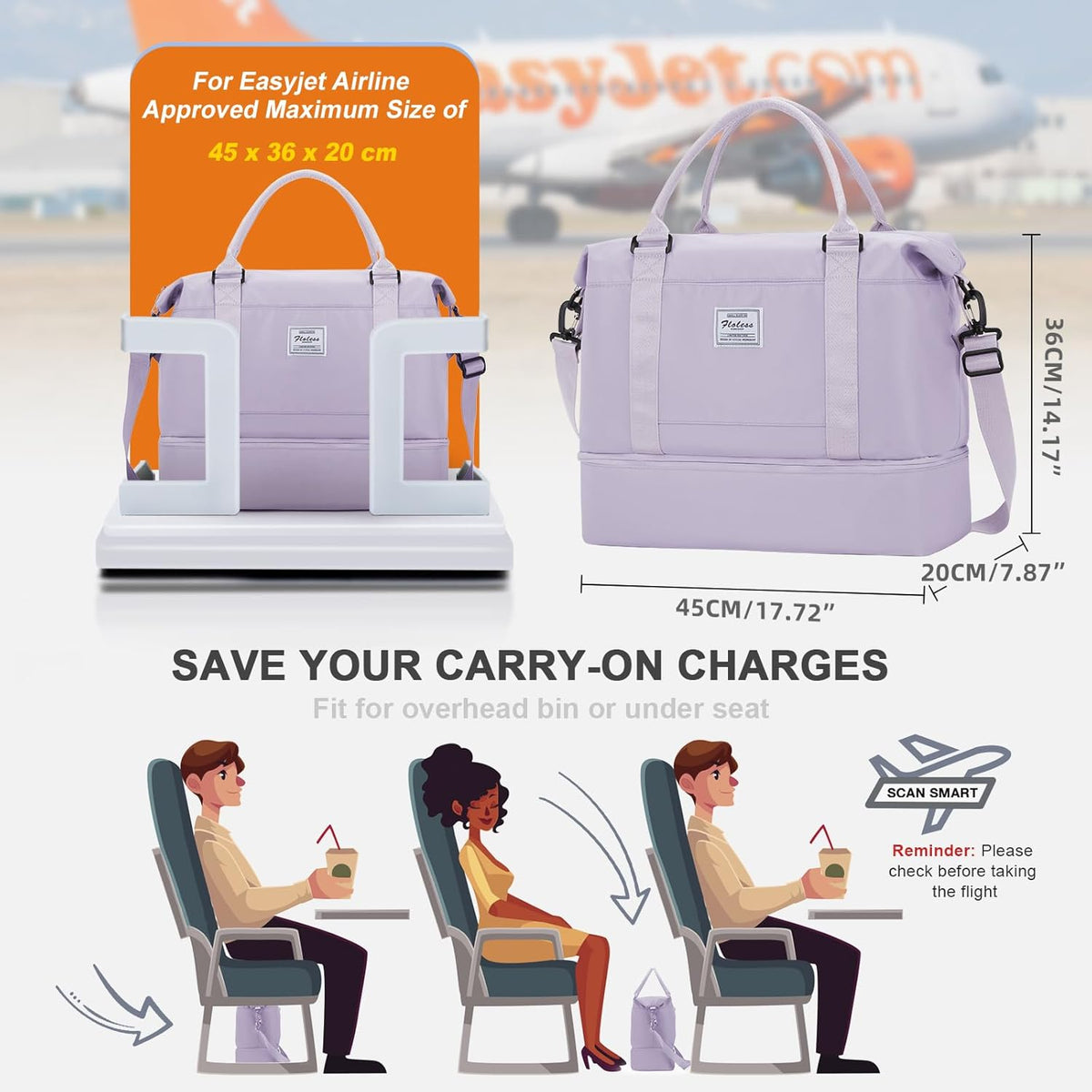 Travel Duffel Bag, Sports Tote Gym Bag, Shoulder Weekender Overnight Bag for Women - Colors B