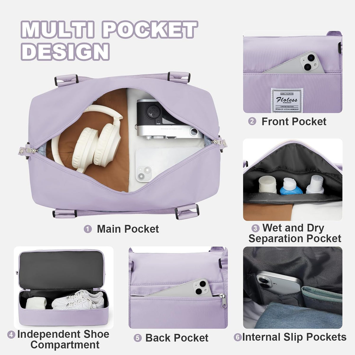 Travel Duffel Bag, Sports Tote Gym Bag, Shoulder Weekender Overnight Bag for Women - Colors B