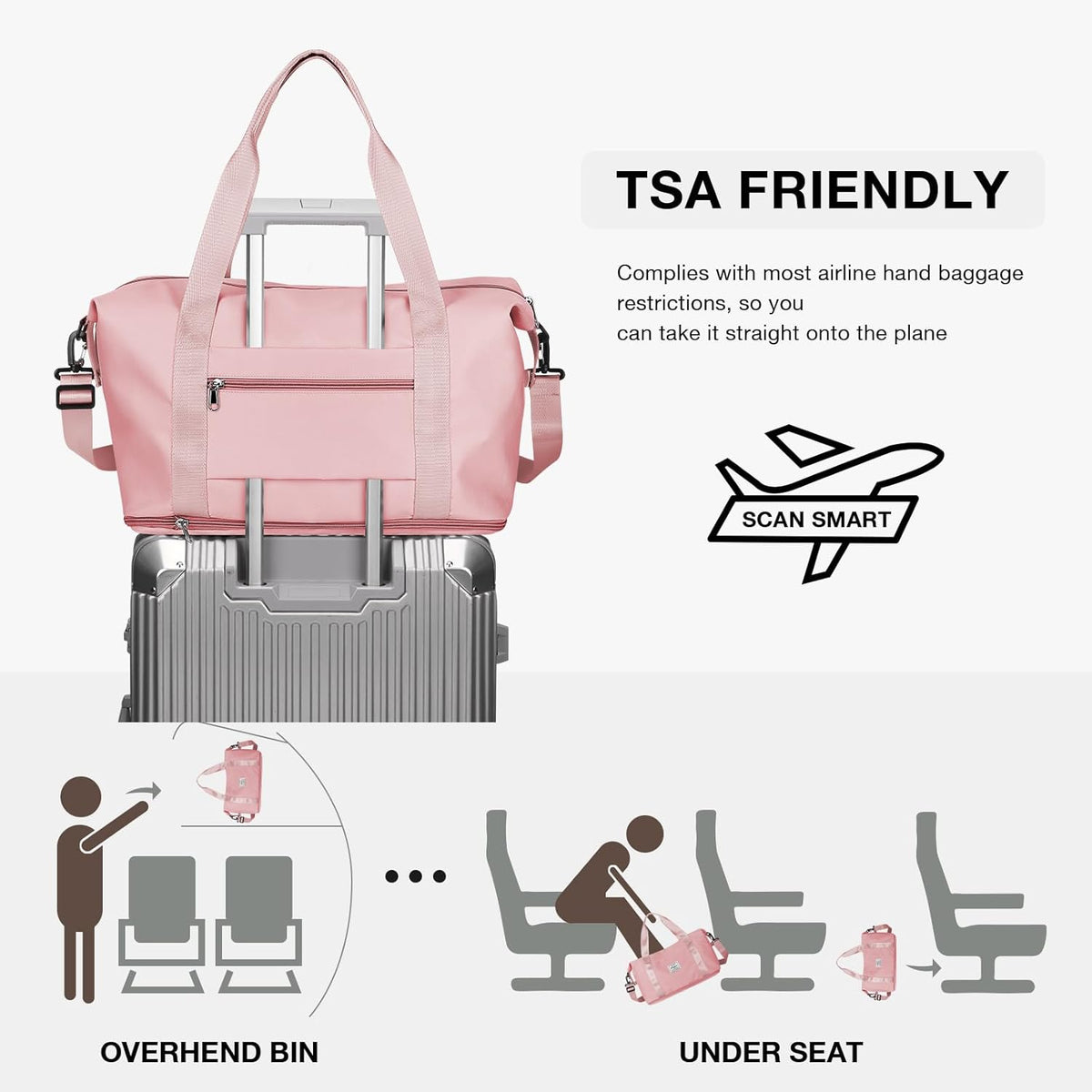 Travel Duffel Bag, Sports Tote Gym Bag, Shoulder Weekender Overnight Bag for Women - Colors B