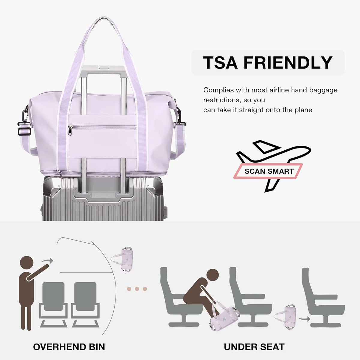 Travel Duffel Bag, Sports Tote Gym Bag, Shoulder Weekender Overnight Bag for Women - Colors B