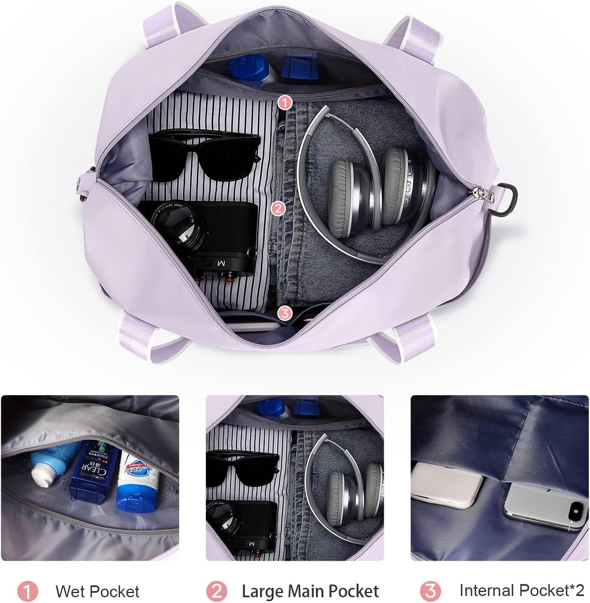 Travel Duffel Bag, Sports Tote Gym Bag, Shoulder Weekender Overnight Bag for Women - Colors B