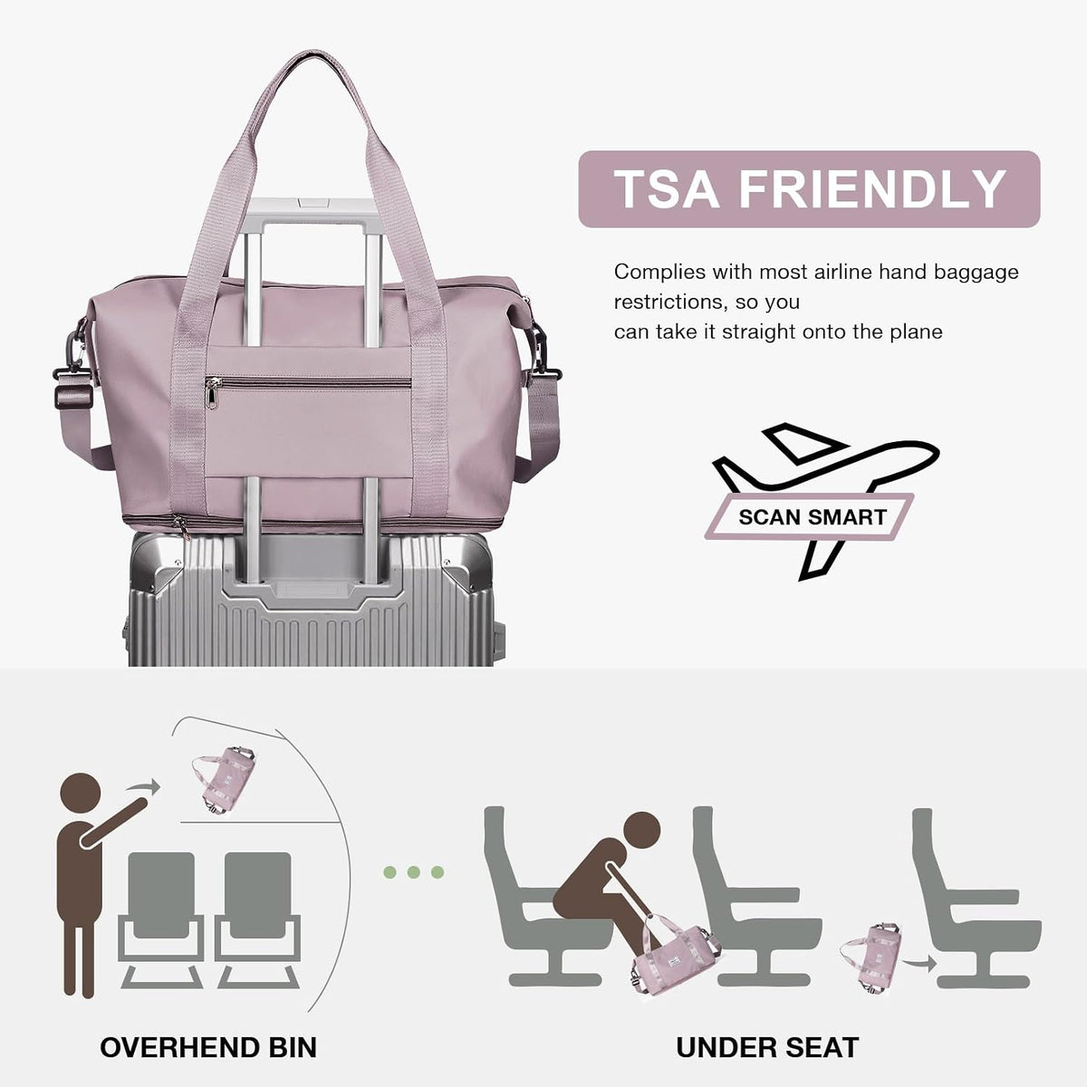 Travel Duffel Bag, Sports Tote Gym Bag, Shoulder Weekender Overnight Bag for Women - Colors B
