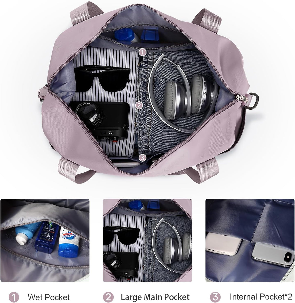 Travel Duffel Bag, Sports Tote Gym Bag, Shoulder Weekender Overnight Bag for Women - Colors B