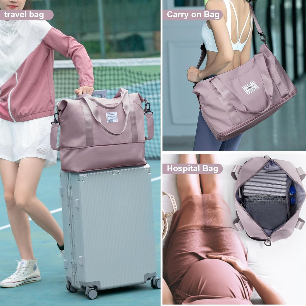 Travel Duffel Bag, Sports Tote Gym Bag, Shoulder Weekender Overnight Bag for Women - Colors B