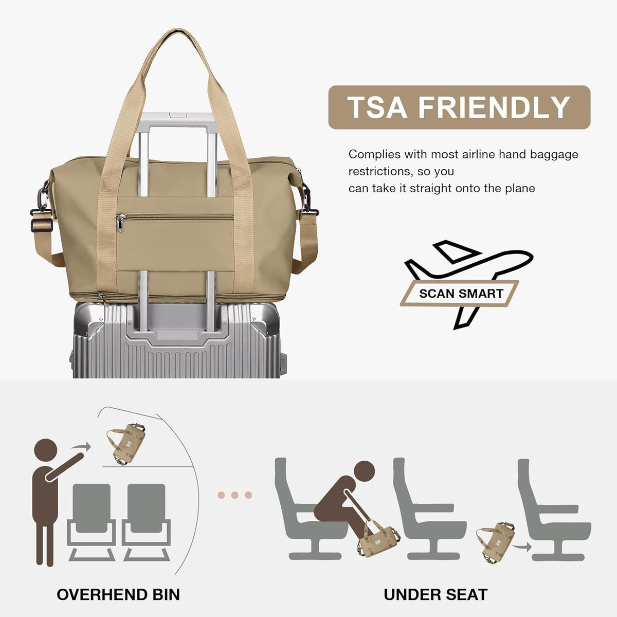 Travel Duffel Bag, Sports Tote Gym Bag, Shoulder Weekender Overnight Bag for Women - Colors B