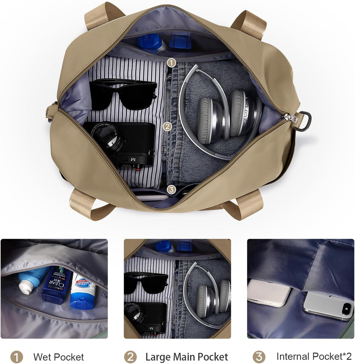 Travel Duffel Bag, Sports Tote Gym Bag, Shoulder Weekender Overnight Bag for Women - Colors B