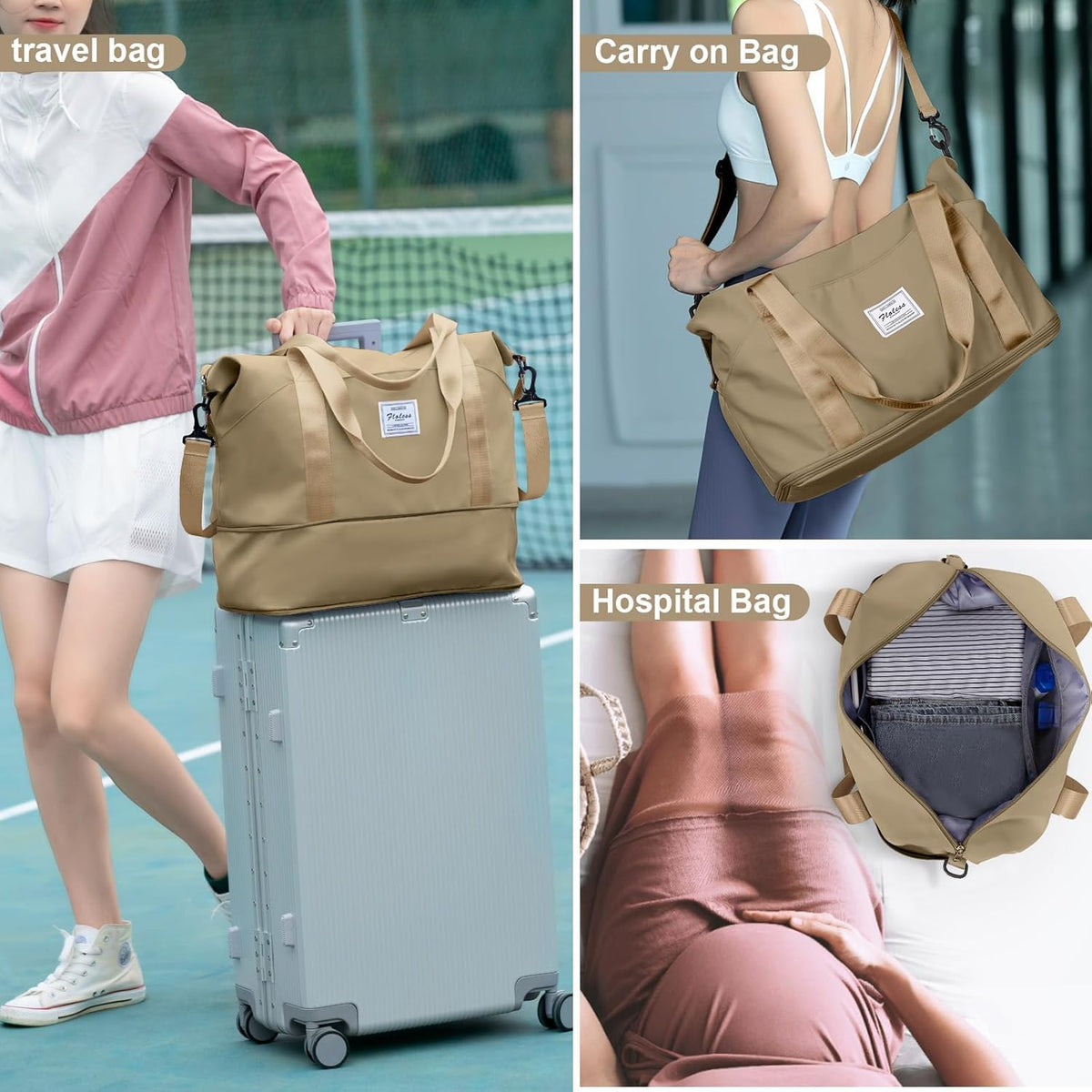 Travel Duffel Bag, Sports Tote Gym Bag, Shoulder Weekender Overnight Bag for Women - Colors B