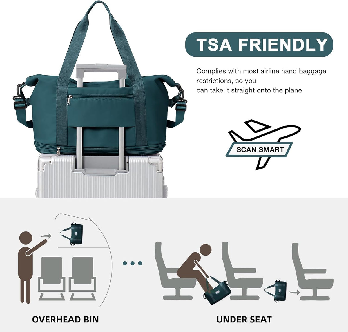 Travel Duffel Bag, Sports Tote Gym Bag, Shoulder Weekender Overnight Bag for Women - Colors B