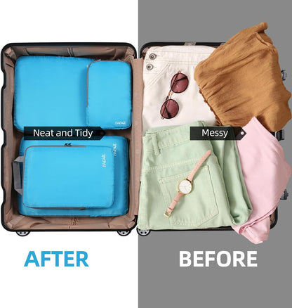 4 Set/6 Set/8 Set Compression Packing Cubes Travel Accessories Expandable Packing Organizers (Half Mesh, 6-Black) - Colors A